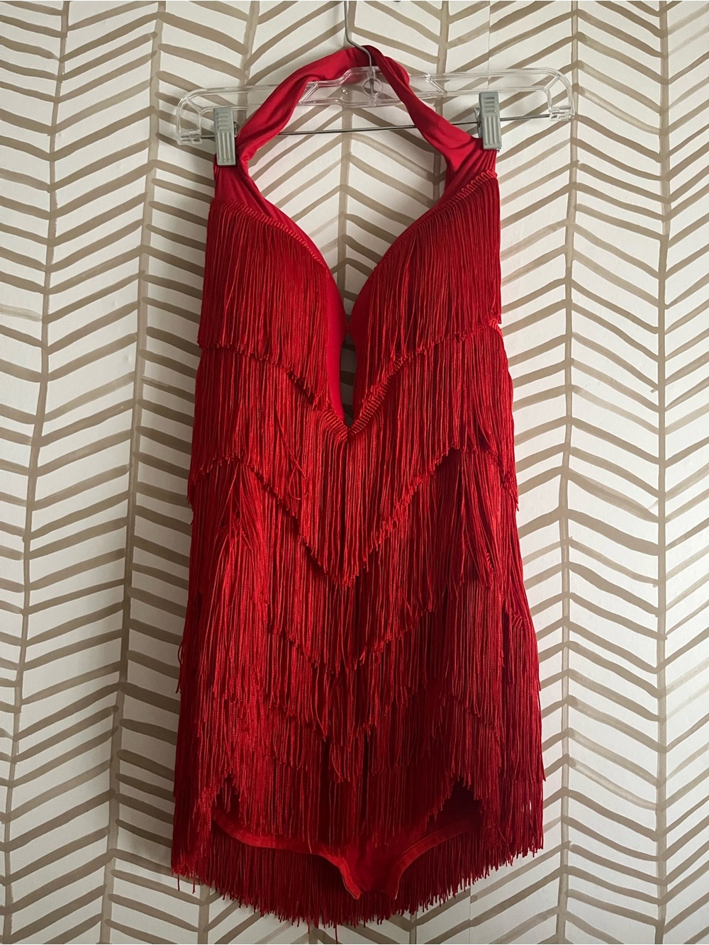 Red Fringe Performance Dance Halter - Women's Evening Dress/Leotard